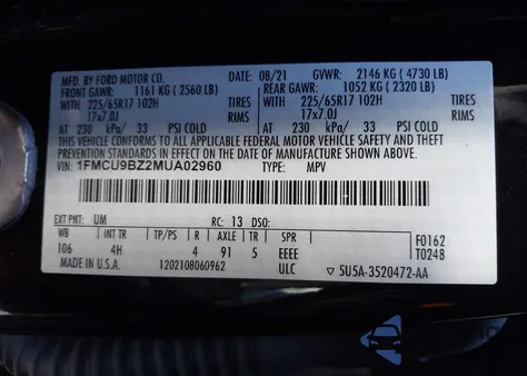 2021 Ford Escape Se Hybrid z USA, uszkodzony, nr VIN 1FMCU9BZ2MUA02960